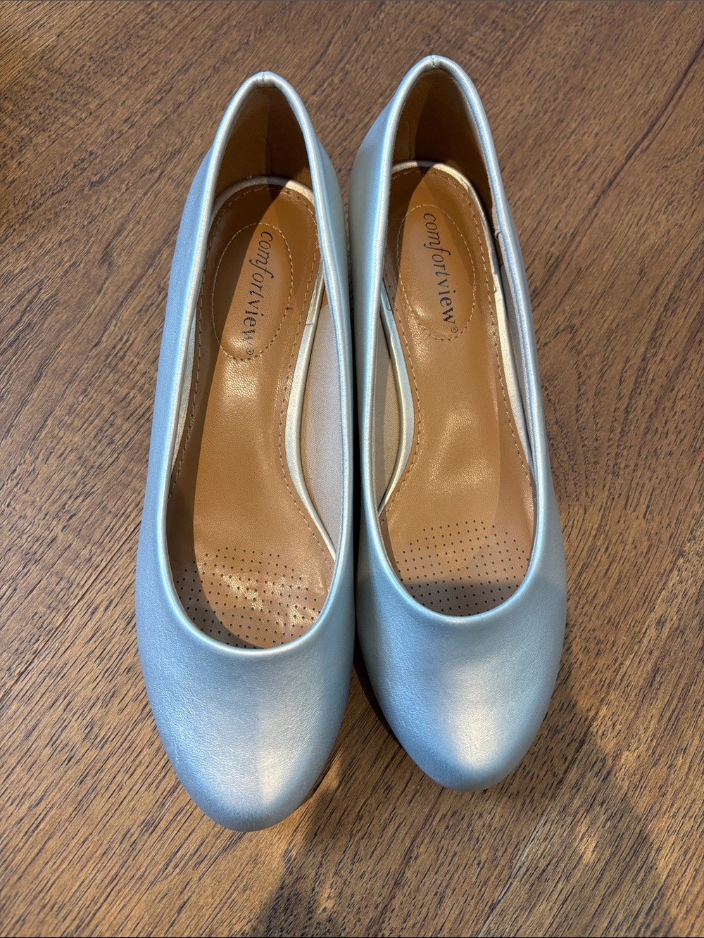 comfortview Metallic Light Blue Slip-On Ballet Flats